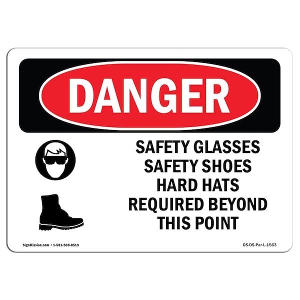 Signmission OSHA Danger, Glasses Shoes Hard Hats, 14in X 10in Rigid Plastic, 14" W, 10" H, Landscape OS-DS-P-1014-L-1563 - main